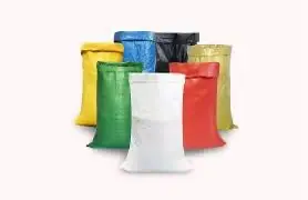PP woven bags in yellow, blue, green, red, black, and white